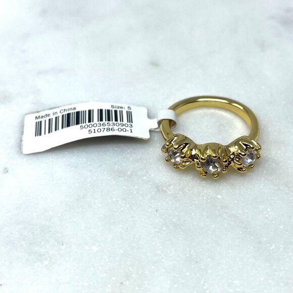 Banana Republic NWT 3 Stone Crystal Gems Gold Ring, Size 5 - Picture 2 of 6